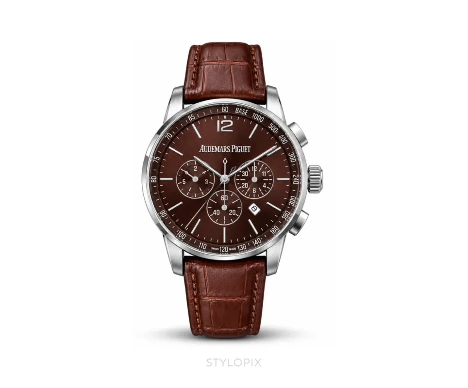 Audemars Piguet With Choronograph Brown Leather Strap Automatic - Audemars Piguet First Copy Watches