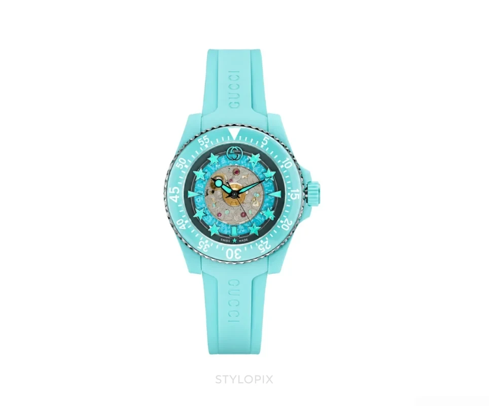 Gucci Dive Sky Blue With Silicon Strap Skeleton Automatic - Gucci First Copy Watches