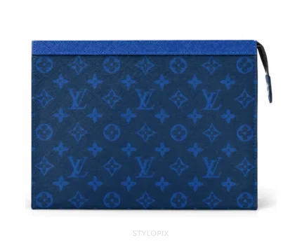 Louis Vuitton Pochette Voyage MM Clutch With Dust Cover & OG Box Blue Flower Pochette - First Copy Pouch Bag
