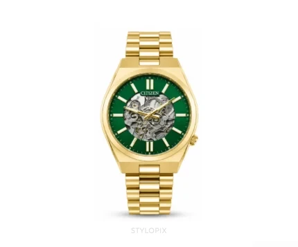 Citizen Open Heart With Green Dial And Golden Metal Strap Skeleton Automatic - Citizen First Copy Watches
