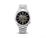 Citizen Open Heart Black Dial With Silver Metal Strap Skeleton Automatic - Citizen First Copy Watches