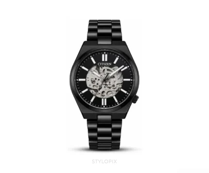 Citizen Open Heart Black Dial With Black Metal strap Skeleton Automatic - Citizen First Copy Watches
