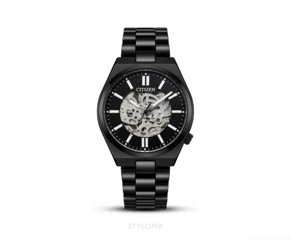 Citizen Open Heart Black Dial With Black Metal strap Skeleton Automatic - Citizen First Copy Watches