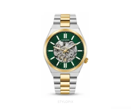 Citizen Open heart Green Dial With Double Tone Metal Strap Skeleton Automatic - Citizen First Copy Watches