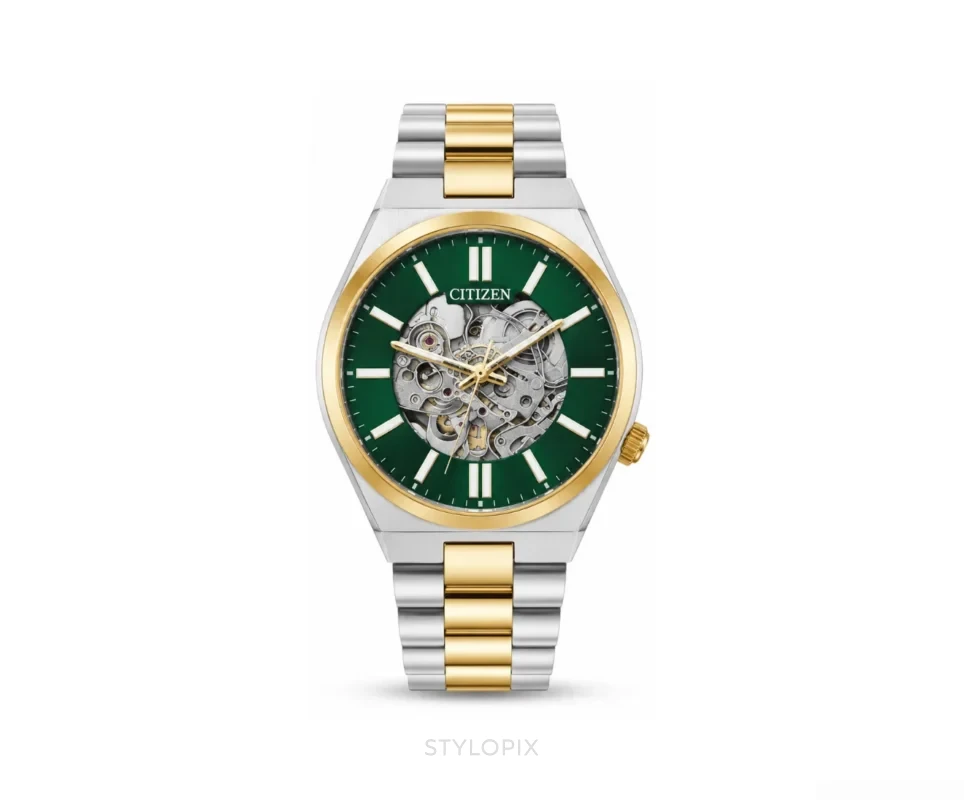 Citizen Open heart Green Dial With Double Tone Metal Strap Skeleton Automatic - Citizen First Copy Watches