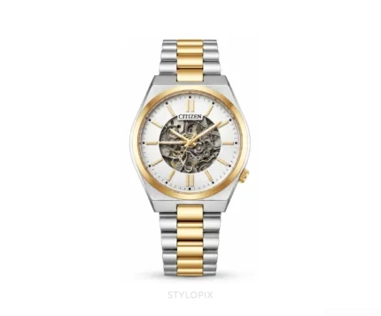 Citizen Open Heart White Dial Double Tone Chain Automatic Skeleton - Citizen First Copy Watches