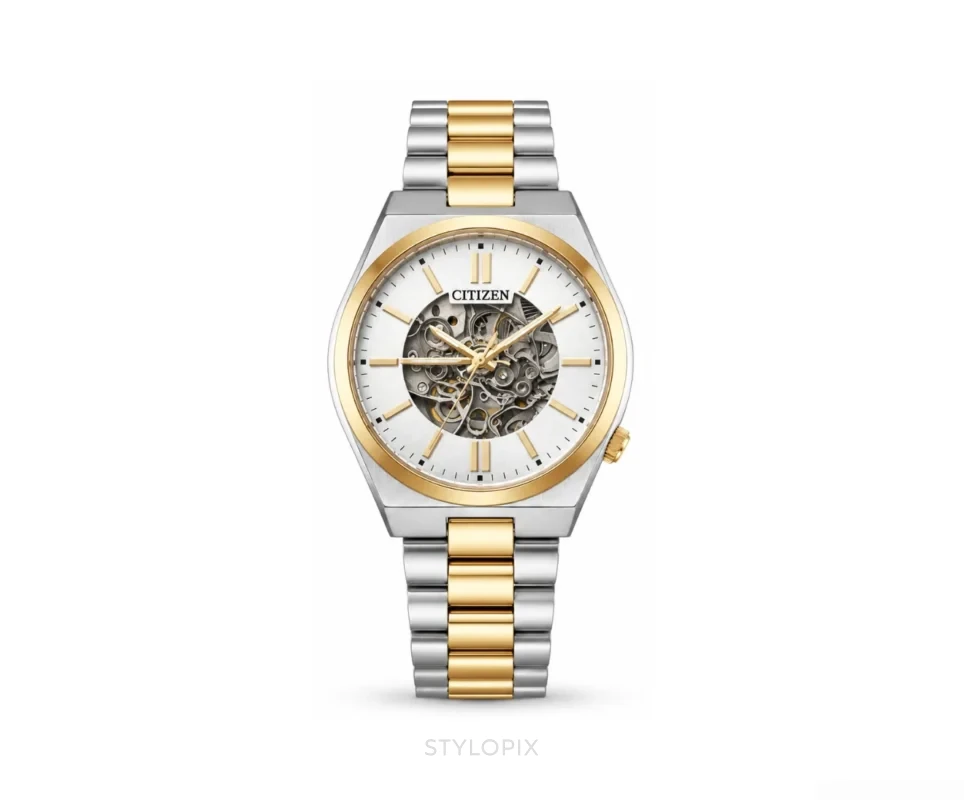 Citizen Open Heart White Dial Double Tone Chain Automatic Skeleton - Citizen First Copy Watches