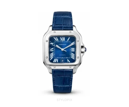 Cartier Santos Blue Dial With Leather Strap Automatic - Cartier First Copy Watches
