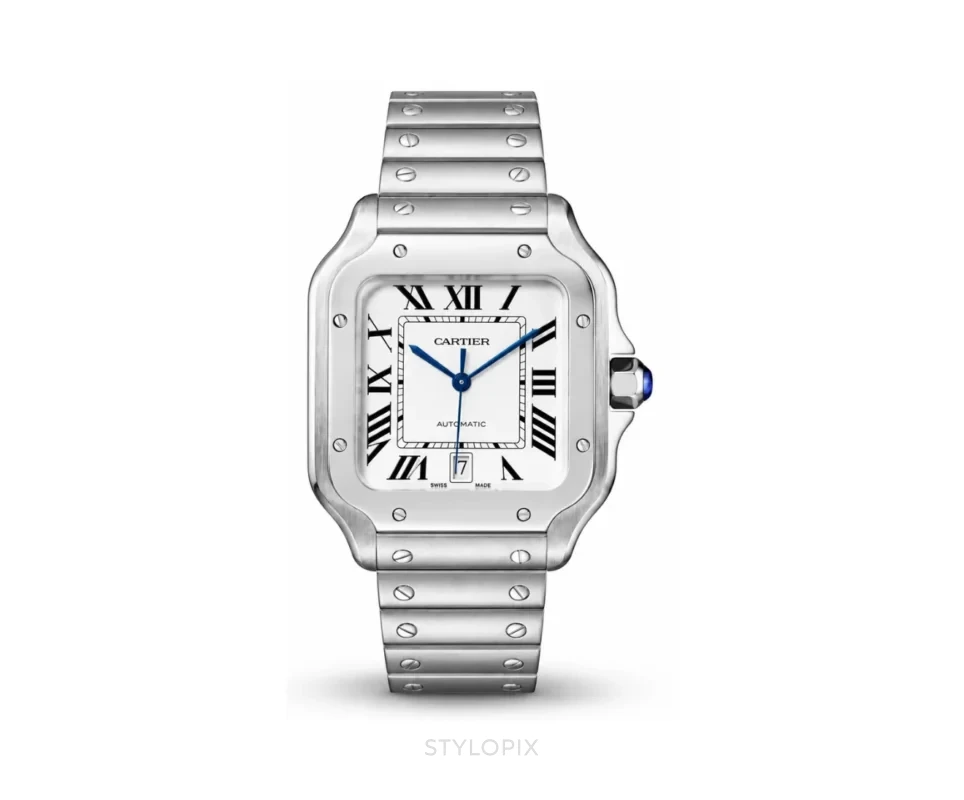 Cartier Santos Silver White 35mm Metal Strap Automatic - Cartier First Copy Watches
