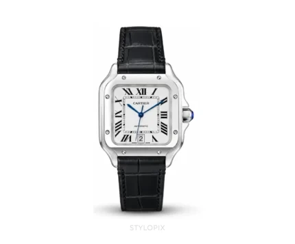 Cartier Santos Black White Leather Strap Automatic - Cartier First Copy Watches