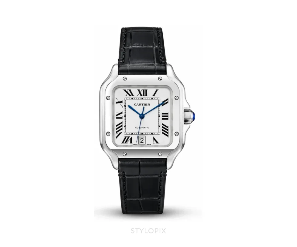 Cartier Santos Black White Leather Strap Automatic - Cartier First Copy Watches