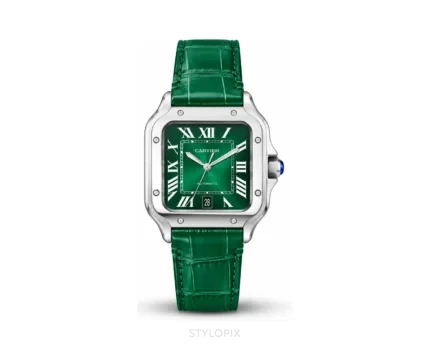 Cartier Santos Green Leather Strap Automatic - Cartier First Copy Watches