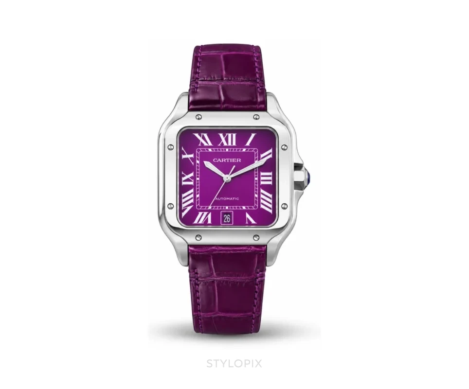 Cartier Santos Purple Leather Strap Automatic - Cartier First Copy Watches