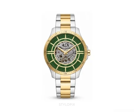 Armani Exchange Open Heart Green Gold Dial Skeleton Automatic - Armani Exchange First Copy Watches