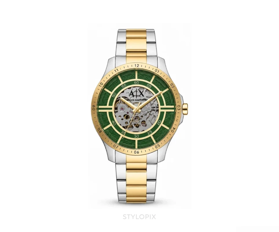 Armani Exchange Open Heart Green Gold Dial Skeleton Automatic - Armani Exchange First Copy Watches