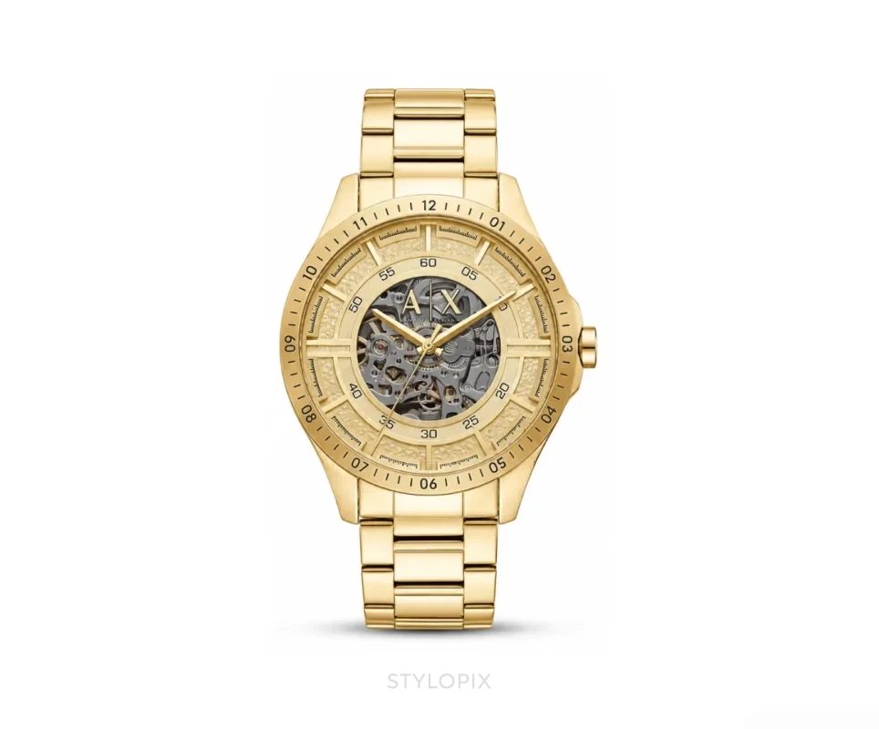Armani Exchange Open Heart Gold Dial Skeleton Automatic - Armani Exchange First Copy Watches