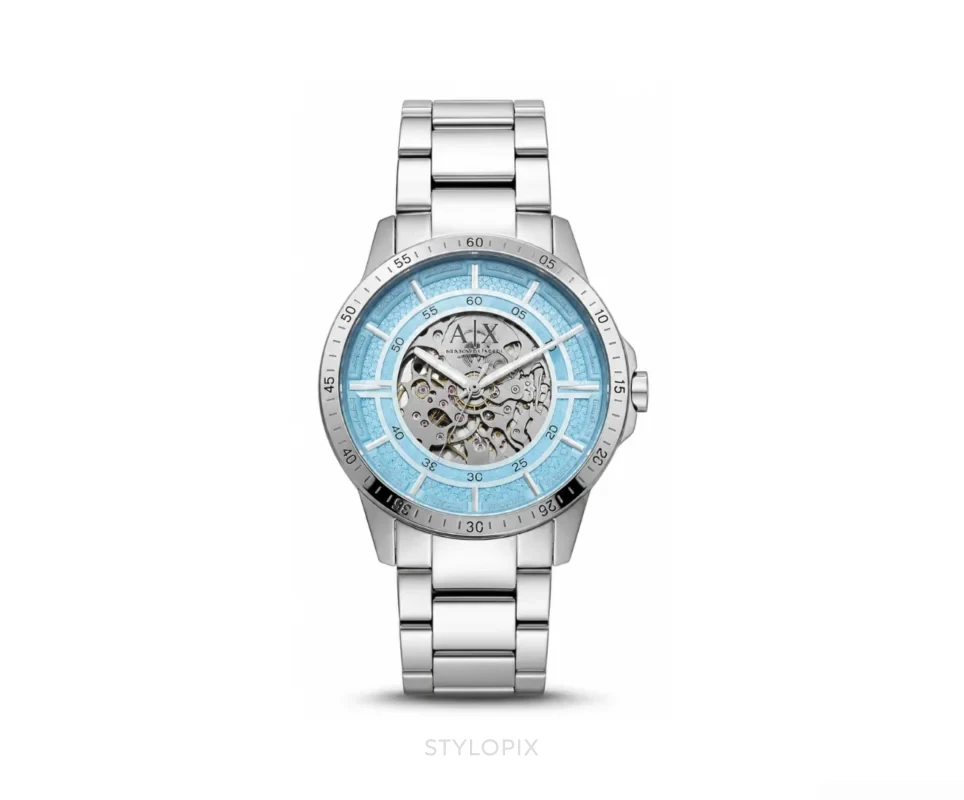 Armani Exchange Open Heart Sky Blue Skeleton Automatic - Armani Exchange First Copy Watches