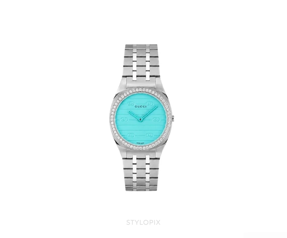 Gucci 25H 30mm Silver Tiffany Diamond Bezel Quartz - Gucci First Copy Watches