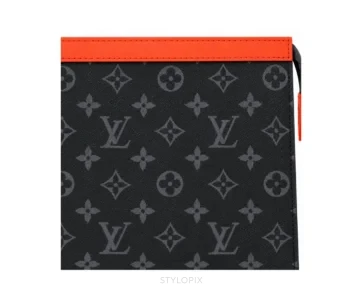 Louis Vuitton Pochette Voyage MM Clutch With Dust Cover & OG Box Grey Floral Orange Pochette - First Copy Pouch Bag