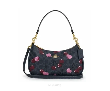 Coach Teri Shoulder Bag Cherry Print Gold Denim Multi With Original Box, Dust Cover & Carry Bag - Coach First Copy Bags