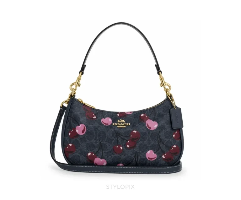 Coach Teri Shoulder Bag Cherry Print Gold Denim Multi With Original Box, Dust Cover & Carry Bag - Coach First Copy Bags