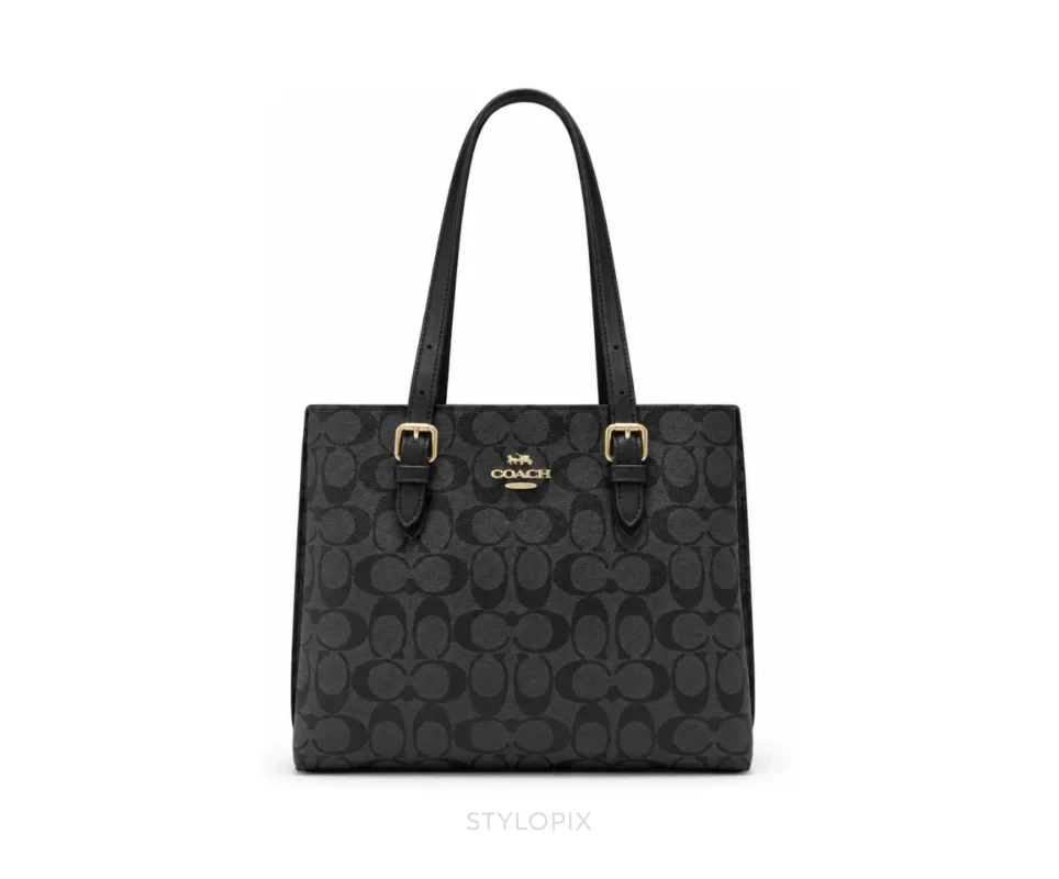 Coach Mollie Small Tote Bag Black With Dust Cover & Long Belt - Coach First Copy Bags
