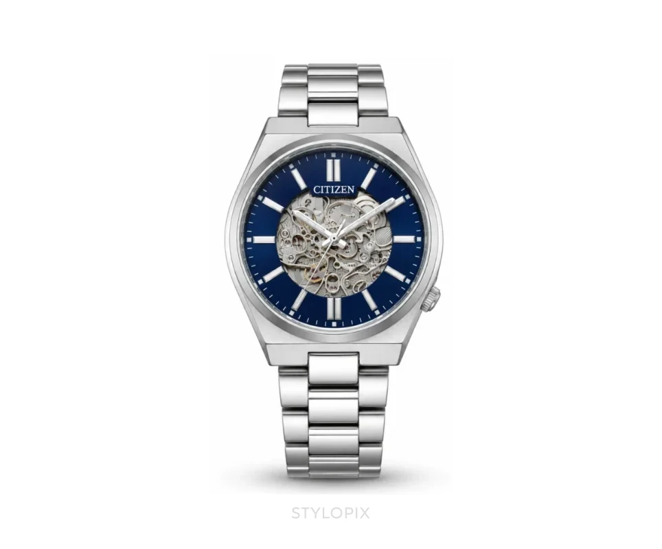 Citizen Open Heart Blue Dial With Silver Chain Skeleton Automatic - Citizen First Copy Watches