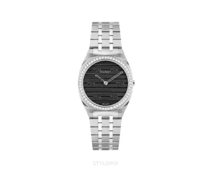 Gucci 25H 30mm Silver Black Diamond Bezel Quartz - Gucci First Copy Watches