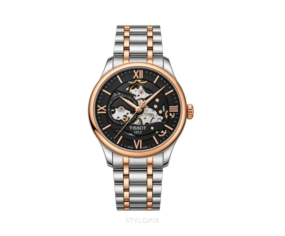 Tissot Open heart Black Rose Gold Dial Automatic Skeleton - Tissot First Copy Watches
