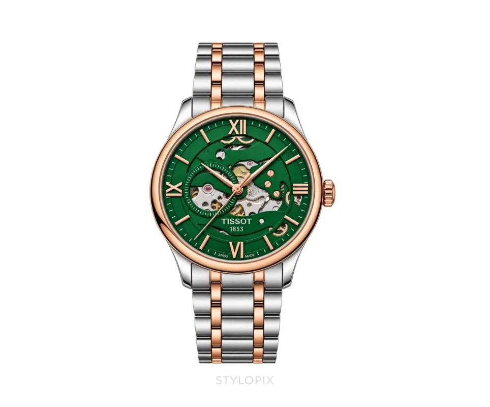 Tissot Open Heart Green dial With Rose Gold Automatic Skeleton - Tissot First Copy Watches