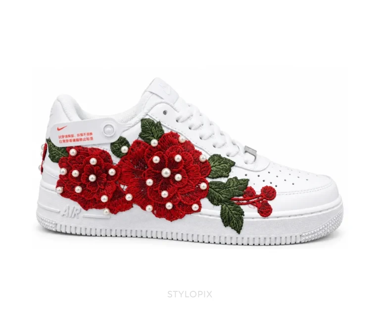 Nike Air Force One Red Rose And Green Flowers Customized Unisex - Nike First Copy Shoes