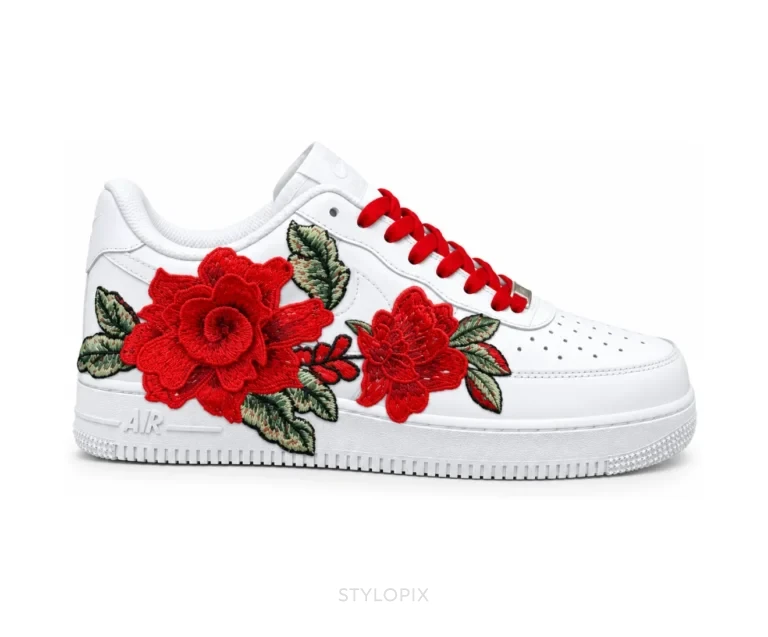 Nike Air Force One Dark Red Rose And Green Flowers Customized Unisex - Nike First Copy Shoes