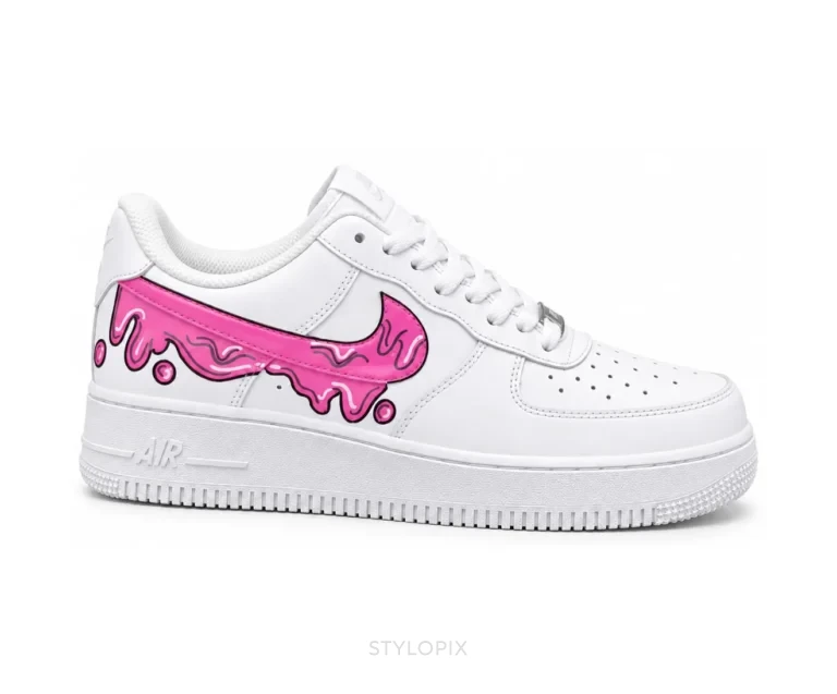 Nike Air Force One Pink Tick With White Customized Unisex - Nike First Copy Shoes