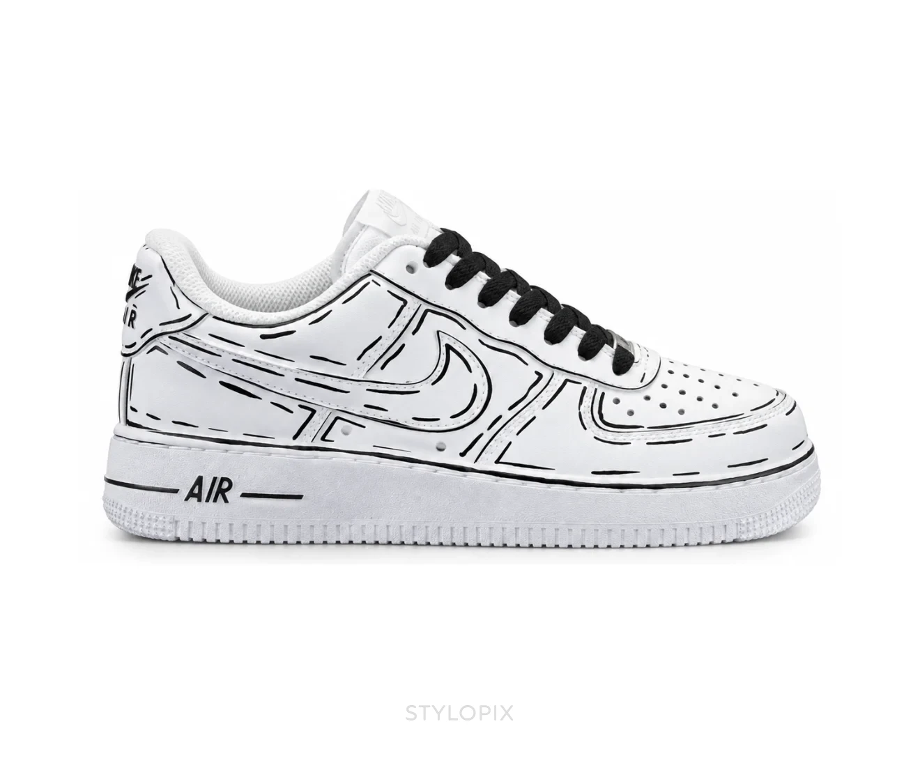 Nike Air Force One White Graphics With Black Laces Customized Unisex - Nike First Copy Shoes