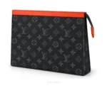 Louis Vuitton Pochette Voyage MM Clutch With Dust Cover & OG Box Grey Floral Orange Pochette - First Copy Pouch Bag