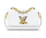 Louis Vuitton White Twist MM Shoulder Bag with Original Double Box & Dust Cover - First Copy Sling Bag