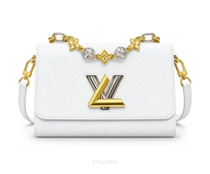 Louis Vuitton White Twist MM Shoulder Bag with Original Double Box & Dust Cover - First Copy Sling Bag