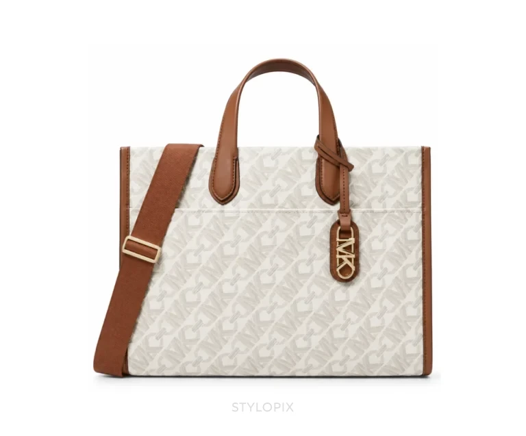 Michael Kors Gigi White Brown Zipper Tote Bag With Dust Cover & Carry Bag - Michael Kors First Copy Bags