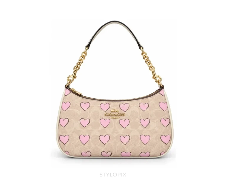 Coach Teri 25 Shoulder Bag Heart Print Beige & Pink With Original Box, Dust Cover & Carry Bag - Coach First Copy Bags