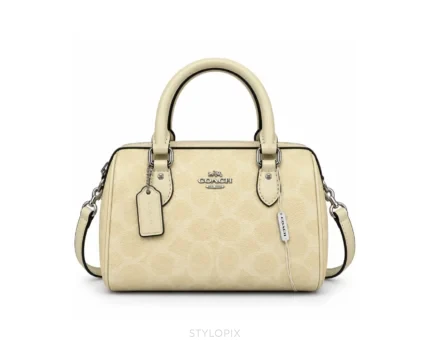 Coach Rowan Satchel Bag Signature Coated Canvas Light Yellow Leather With Original Box & Dust Cover - Coach First Copy Bags