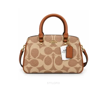 Coach Savannah Carryall Signature Apricot Satchel Bag Brown Leather Bag With Original Box, Dust Cover & Carry Bag - Coach First Copy Bags