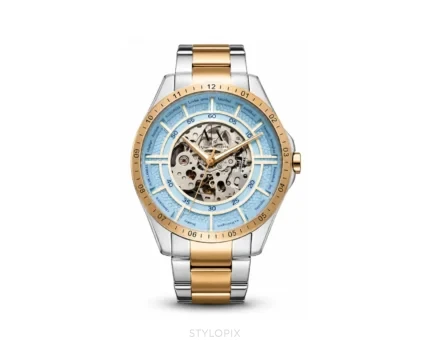 Armani Exchange Open Heart Sky Blue And Gold Dial Skeleton Automatic - Armani Exchange First Copy Watches