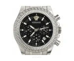 Versace Black Dial With Silver Metal Strap Quartz - Versace First Copy Watches