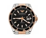 Emporio Armani Black Dial With Double Tone Metal Strap-Quartz - Emporio Armani First Copy Watches