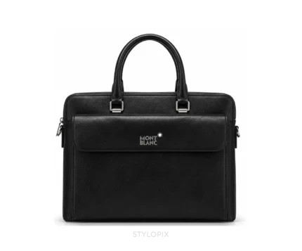 Montblanc Urban Collection Black Leather Full Black with Signature Emblem & Dust Cover Business Bags - First Copy Laptop Bag