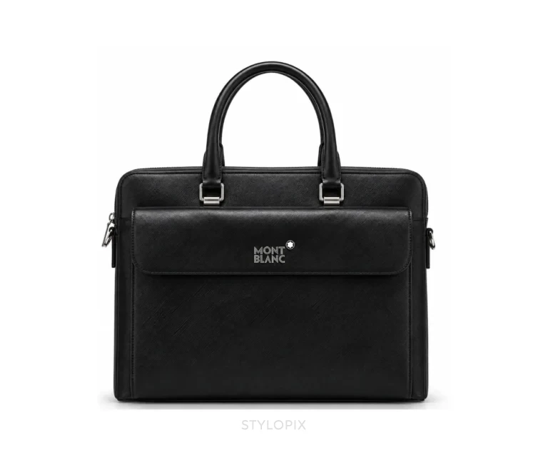 Montblanc Urban Collection Black Leather Full Black with Signature Emblem & Dust Cover Business Bags - First Copy Laptop Bag