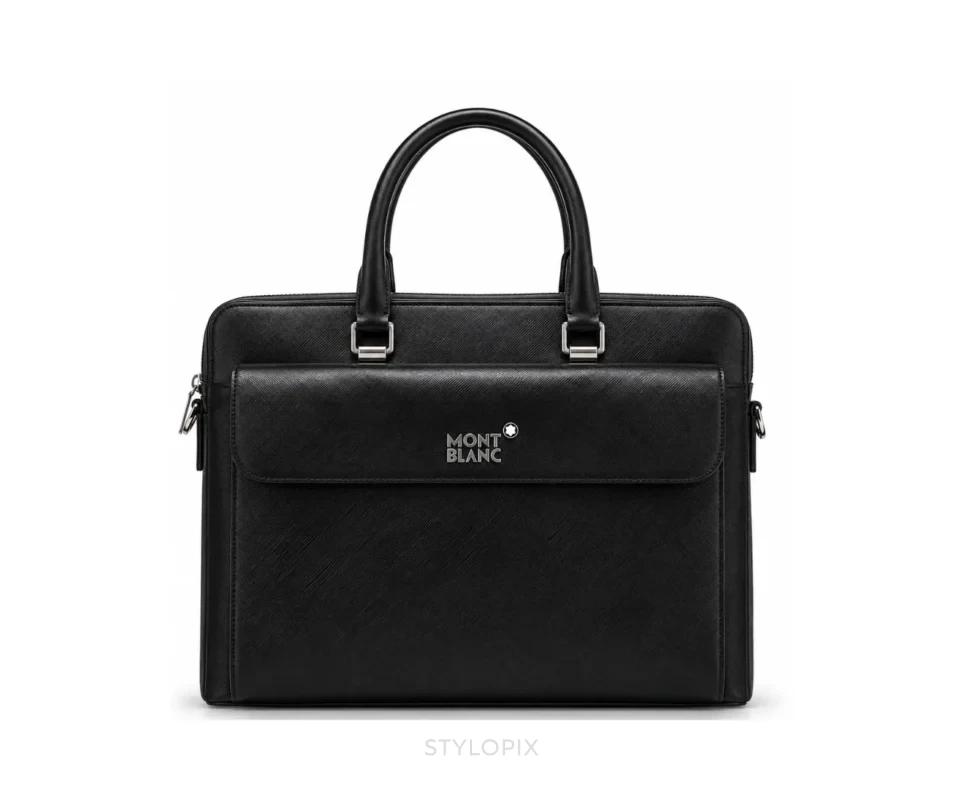 Montblanc Urban Collection Black Leather Full Black with Signature Emblem & Dust Cover Business Bags - First Copy Laptop Bag