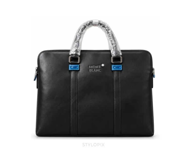 Montblanc Urban Collection Black Leather Black with Signature Emblem & Dust Cover Business Bags - First Copy Laptop Bag