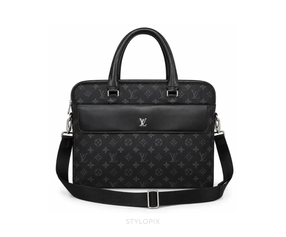 Louis Vuitton Laptop Bag with Dust Cover Full Black Business Bags - First Copy Laptop Bag