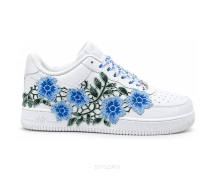 Nike Air Force One Sky Blue And Green Flowers Customized Unisex - Nike First Copy Shoes